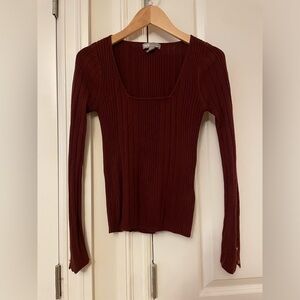 ASOS Fine Rib Sweater with Square Neck and Button Cuff Detail